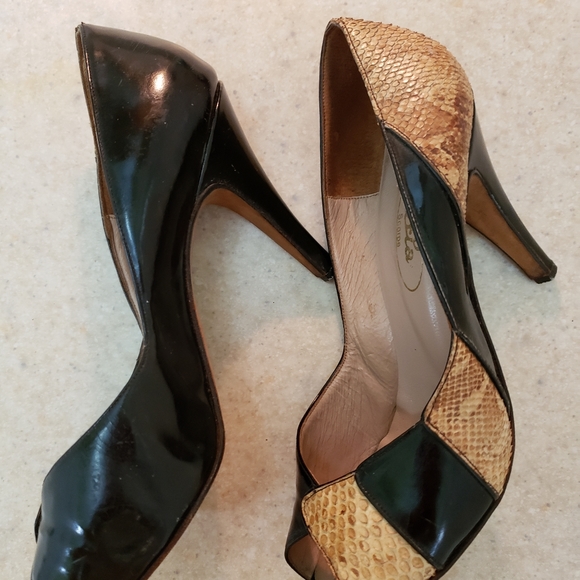 Authentic vintage black patent leather and python/reptile shoes - Picture 7 of 15